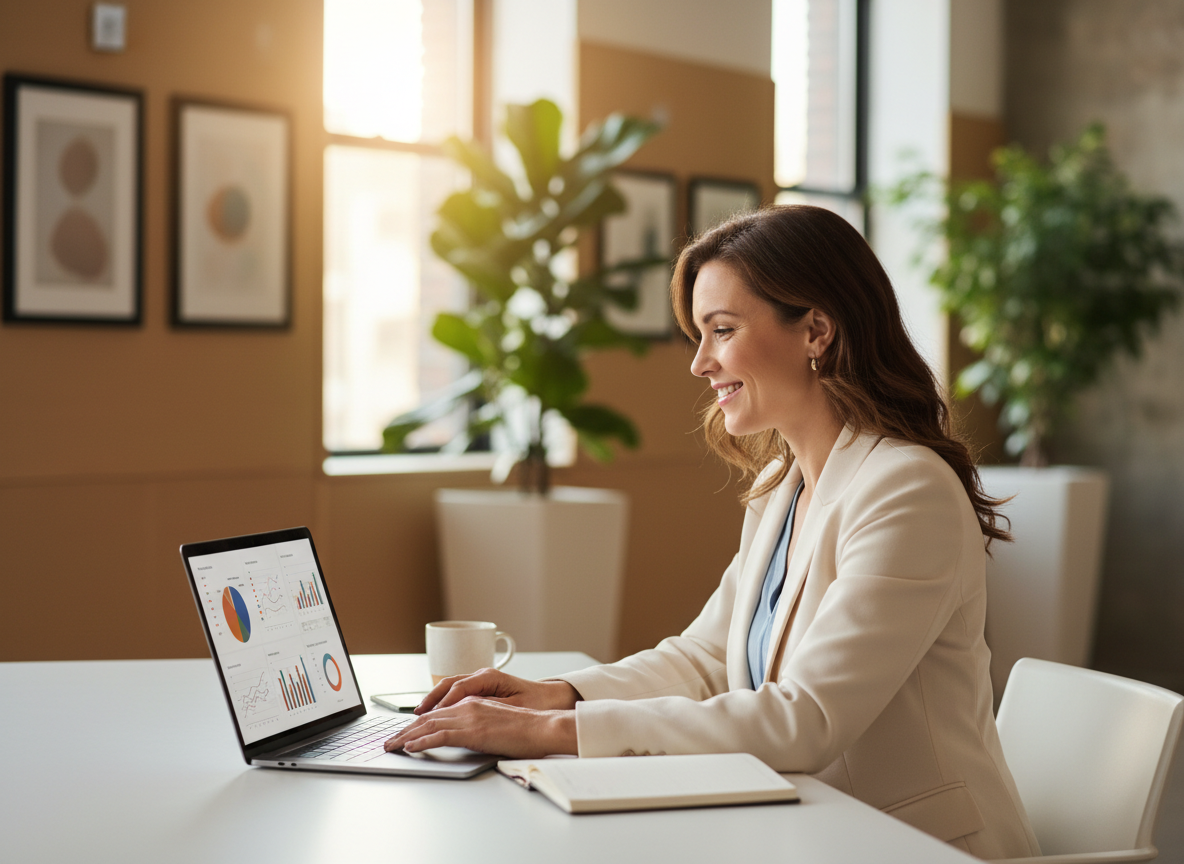 Confident entrepreneur reviewing business documents