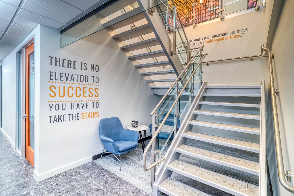 Suites — Mezzanine Staircase with Motivational Mural