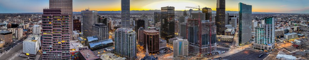 Twilight Aerial — Broadway Corridor at Dusk