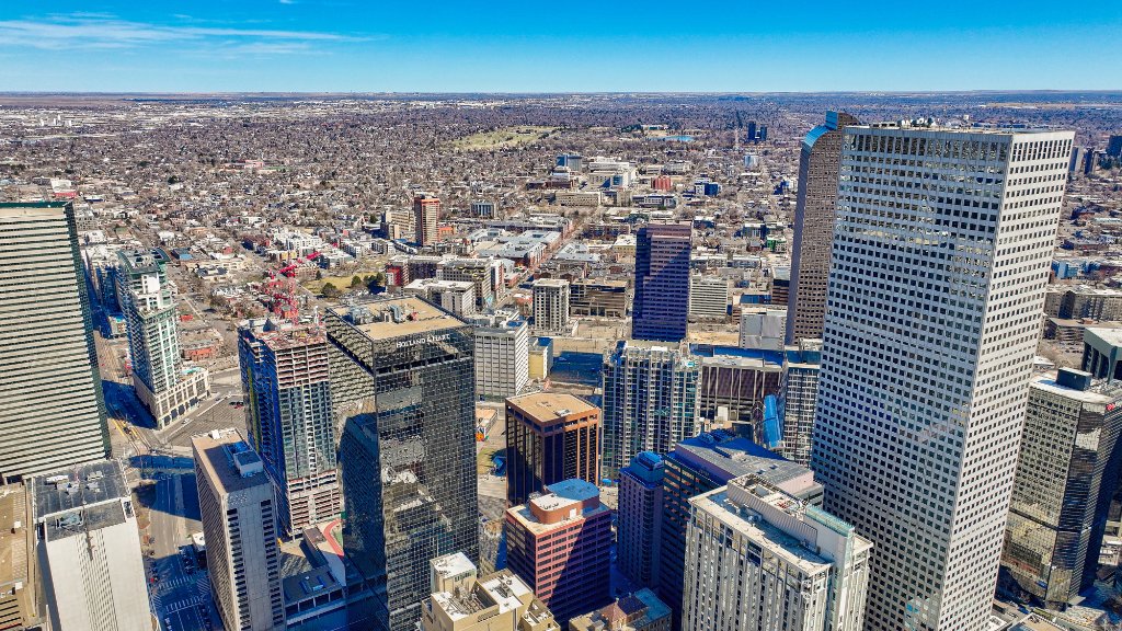 Aerial — Denver Skyline Looking East
