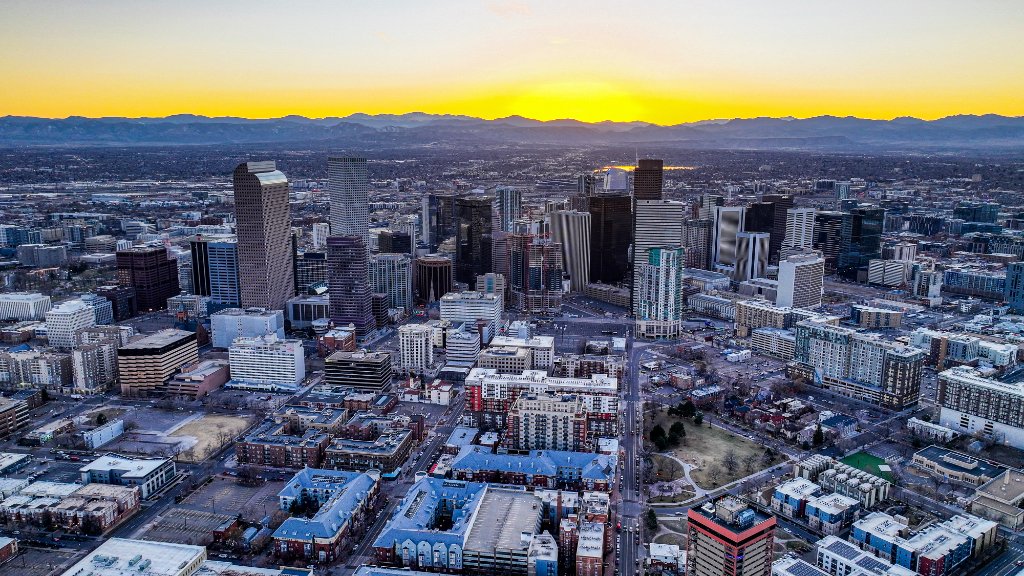 Twilight Aerial — Golden Hour Denver CBD