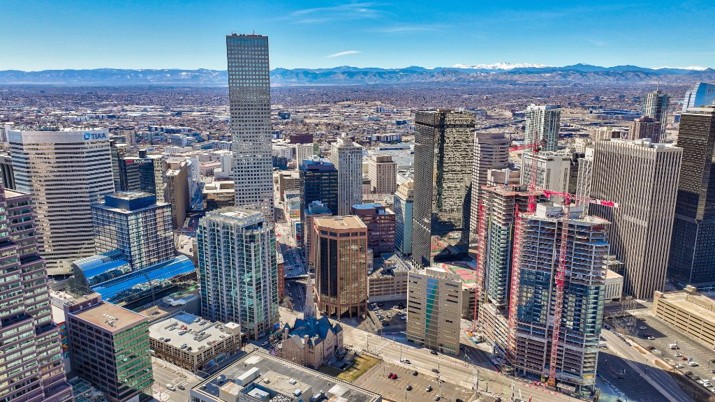 Aerial Panorama — Denver Skyline Rocky Mountain Backdrop