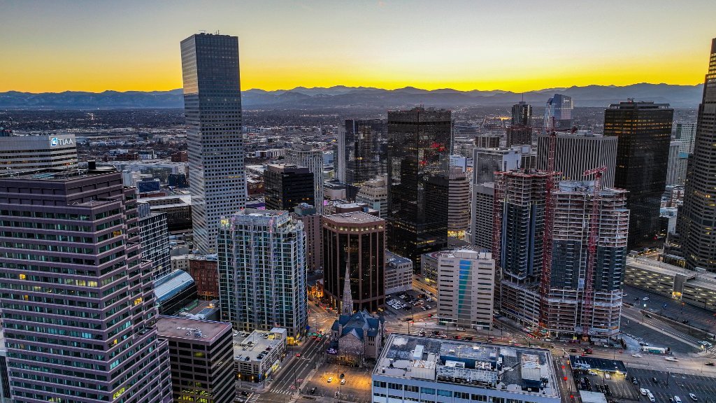 Twilight Aerial — Rocky Mountain Sunset Panorama