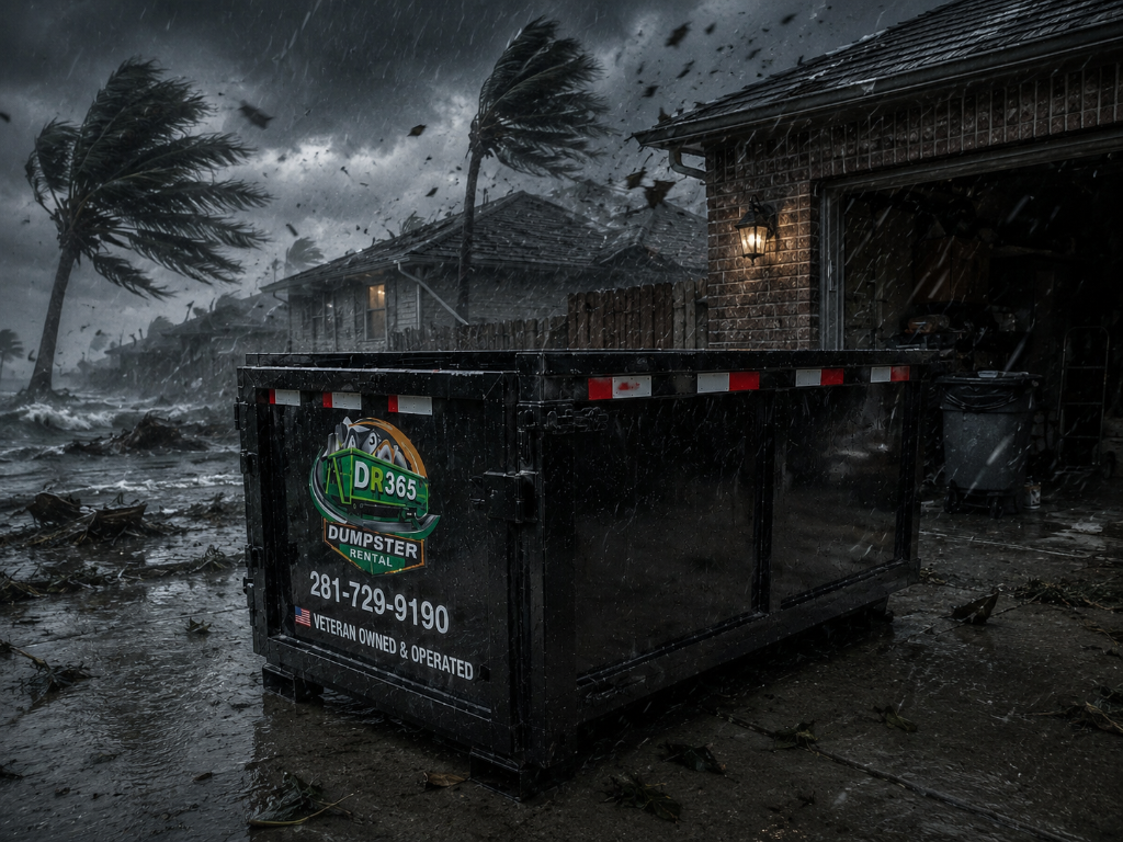 Storm debris cleanup with roll-off dumpster