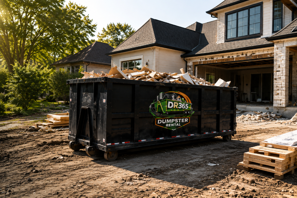DR365 roll-off dumpster at a residential construction site