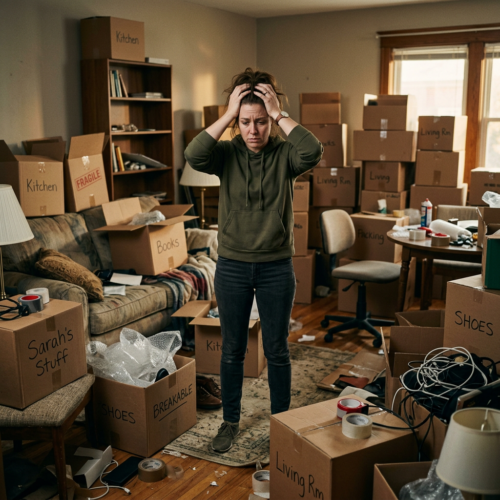 Frustrated customer struggling with a move — get Higgs Moving Service instead