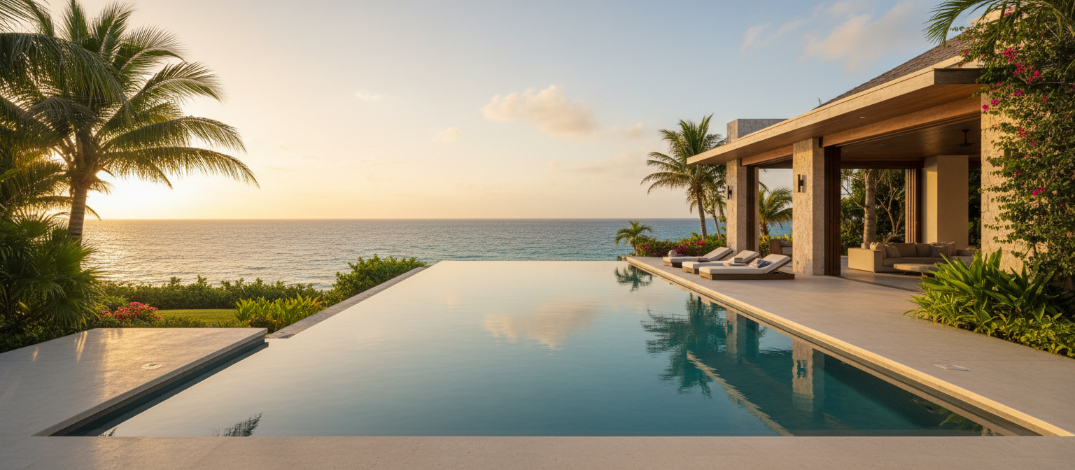 Luxury villa infinity pool overlooking the Caribbean Sea at Casa de Campo