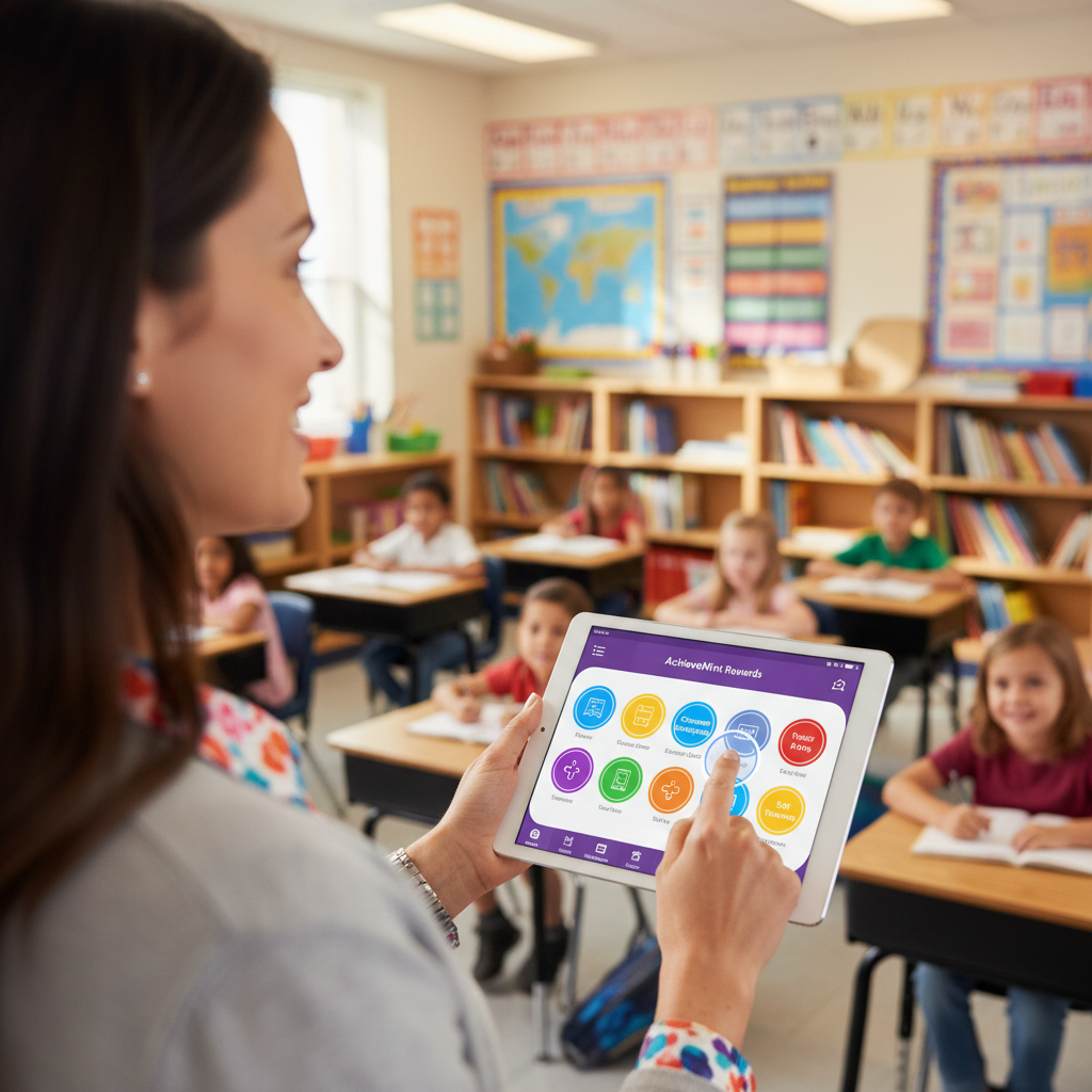 Teacher using AchieveMint Rewards in the classroom