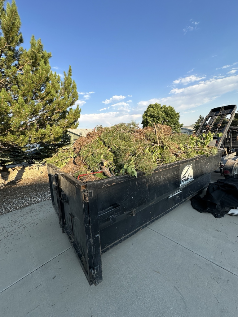 Bully Bins dumpster filled with yard debris