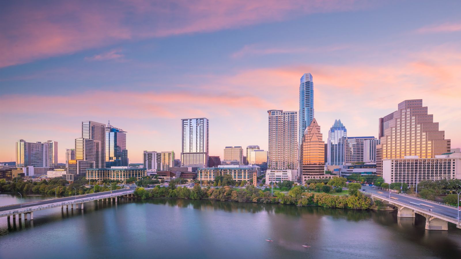 Austin City Skyline. Real photograph by f11photo, sourced through Canva.