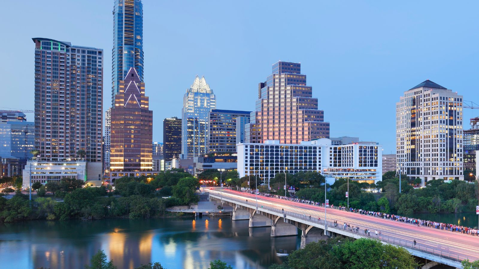 Austin Skyline - Texas. Real photograph by S. Greg Panosian / Getty Images Signature, sourced through Canva.