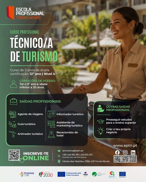 Técnico/a de Turismo (Curso Profissional - 12º ano e Nível 4)