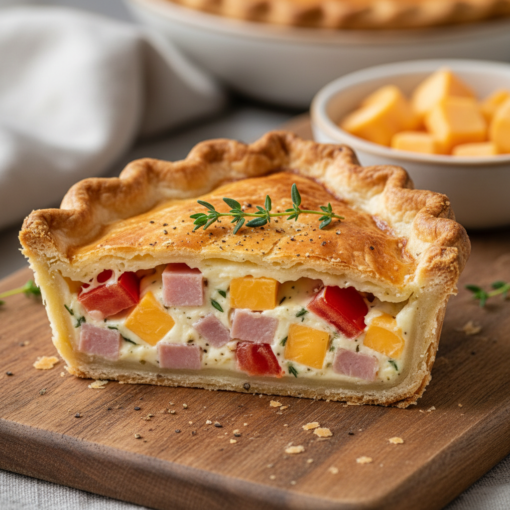 Ham Tomato Sauce and Cheddar Pie