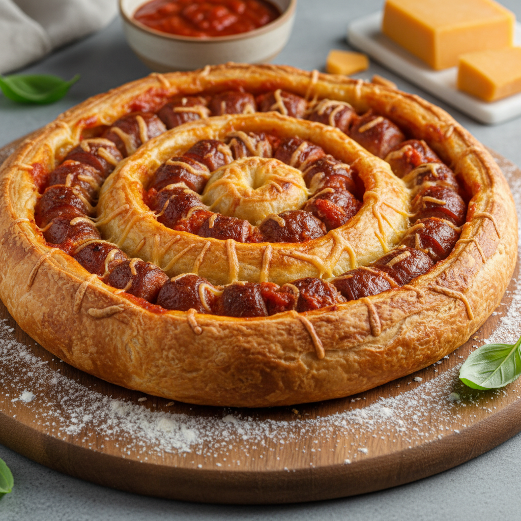Sausage Twisted with Tomato Sauce and Cheddar