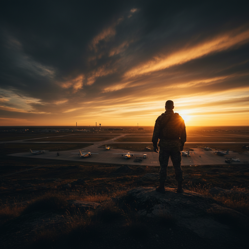 Soldier looking over horizon