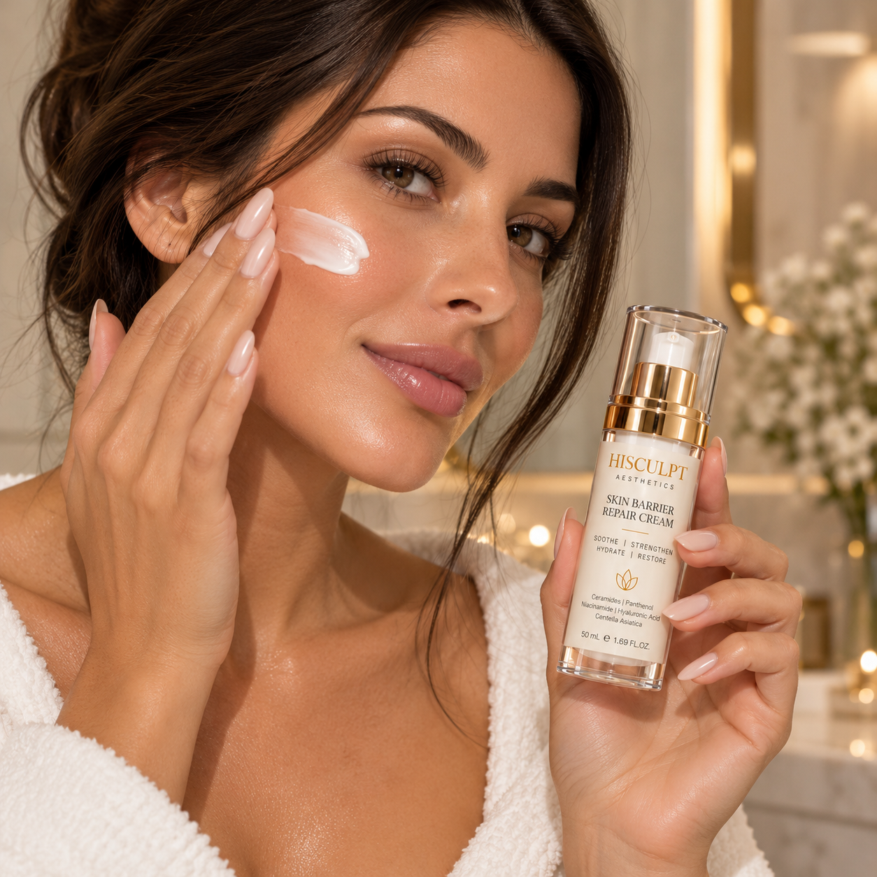 The HiSculpt ritual — applying the Skin Barrier Repair Cream