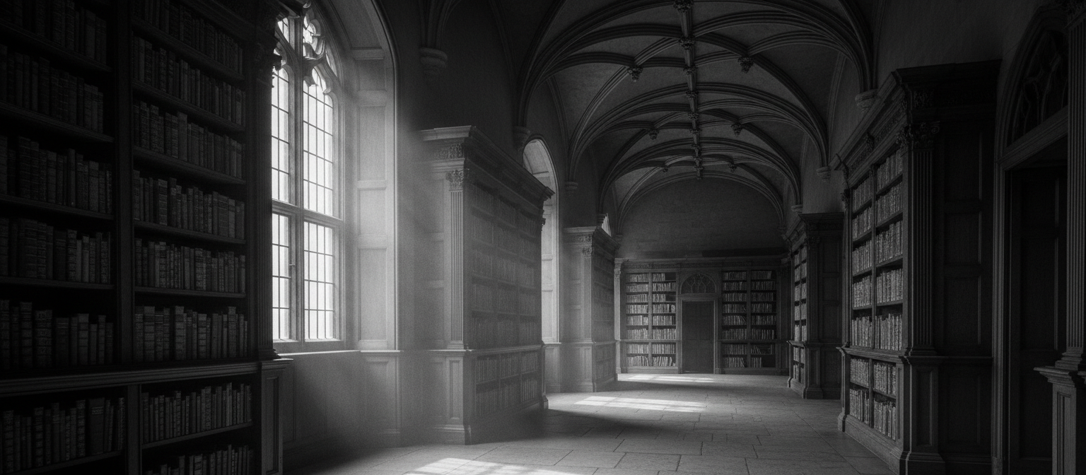 Library architecture in dramatic black and white