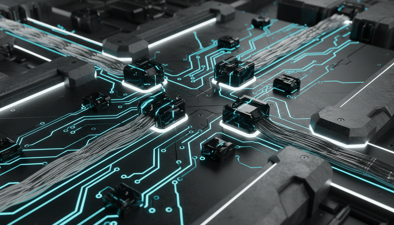 High-tech circuit board network representing digital infrastructure