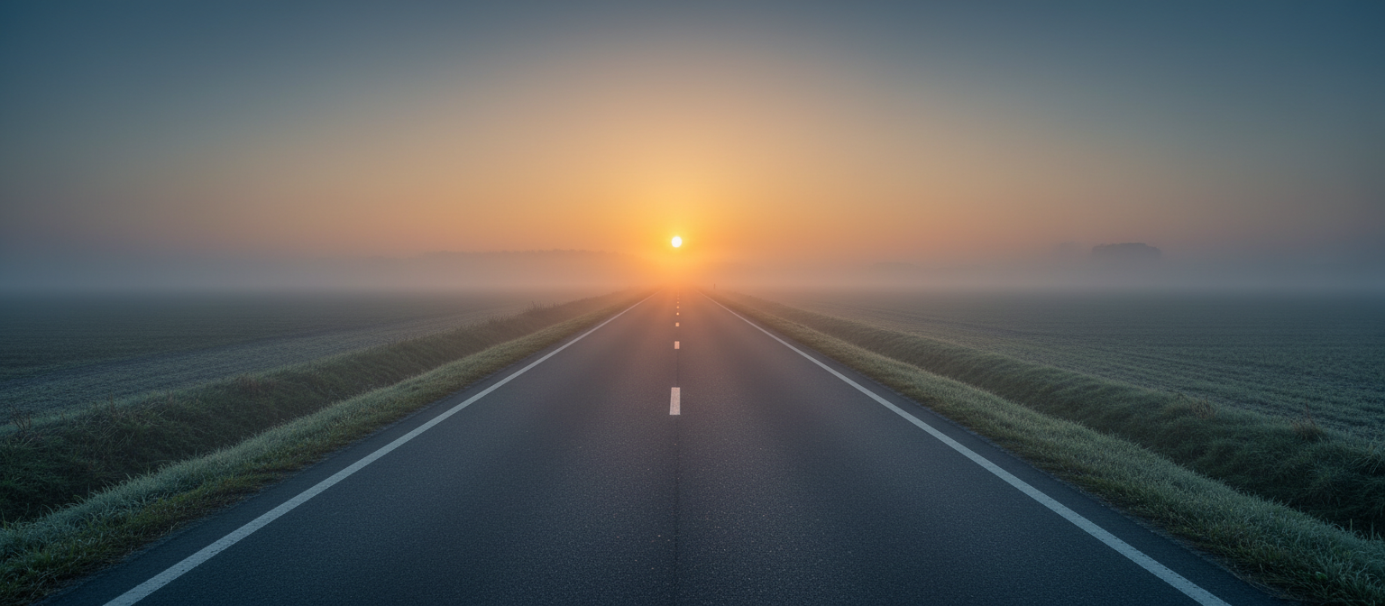 Empty polder road at sunrise