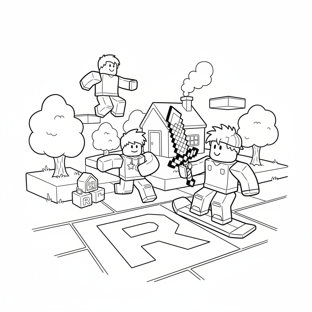 Dibujo para colorear de temática Roblox