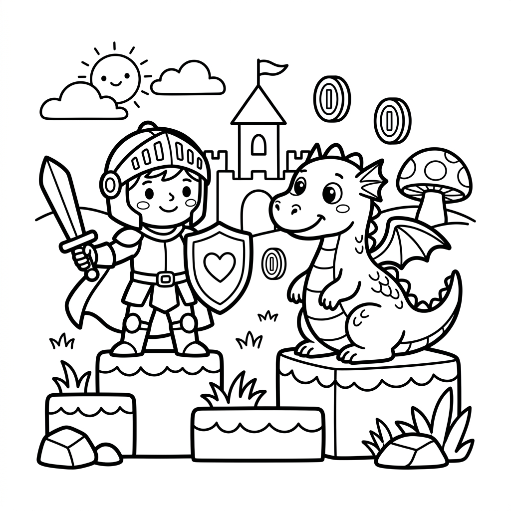 Gaming Coloring Page 6 featuring a console and controller