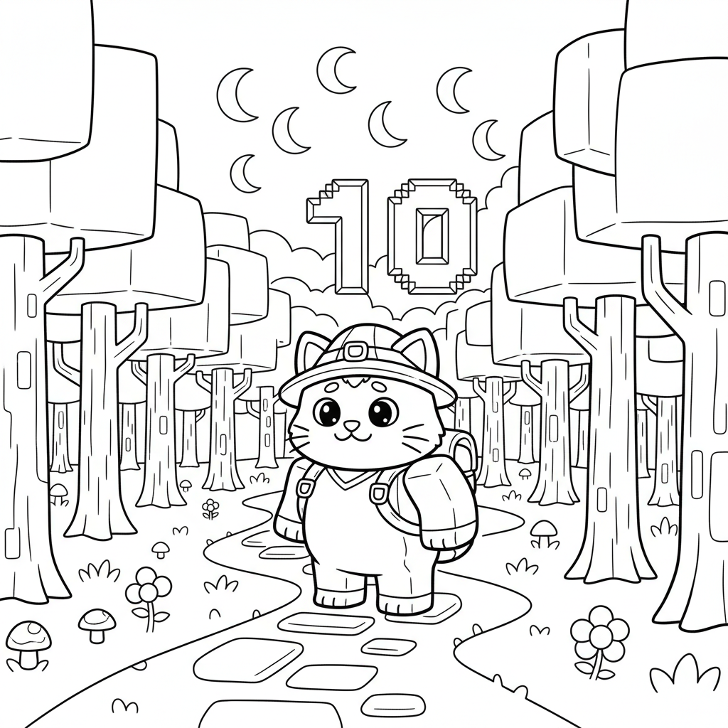 Coloring page of cat 10 from 99 nights in the forest