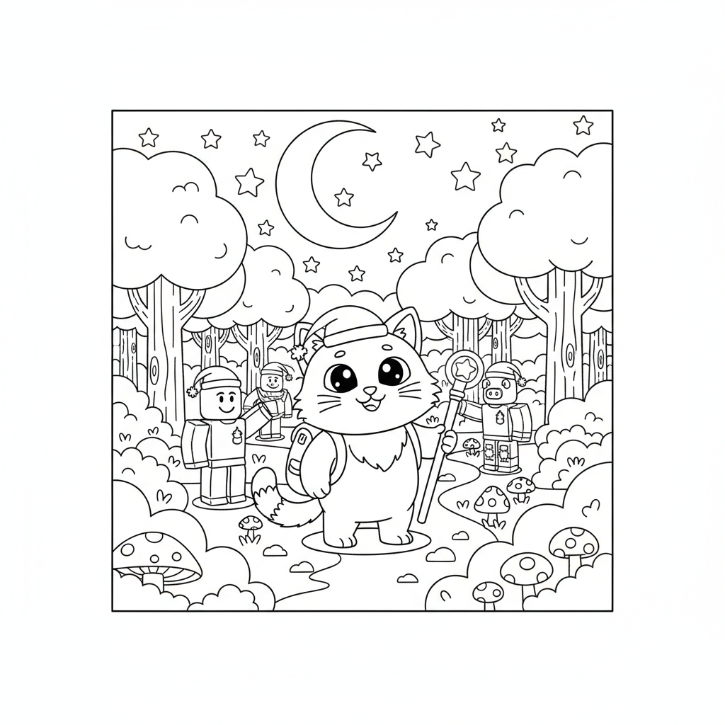 99 nights in the forest - el gato 3 página para colorear