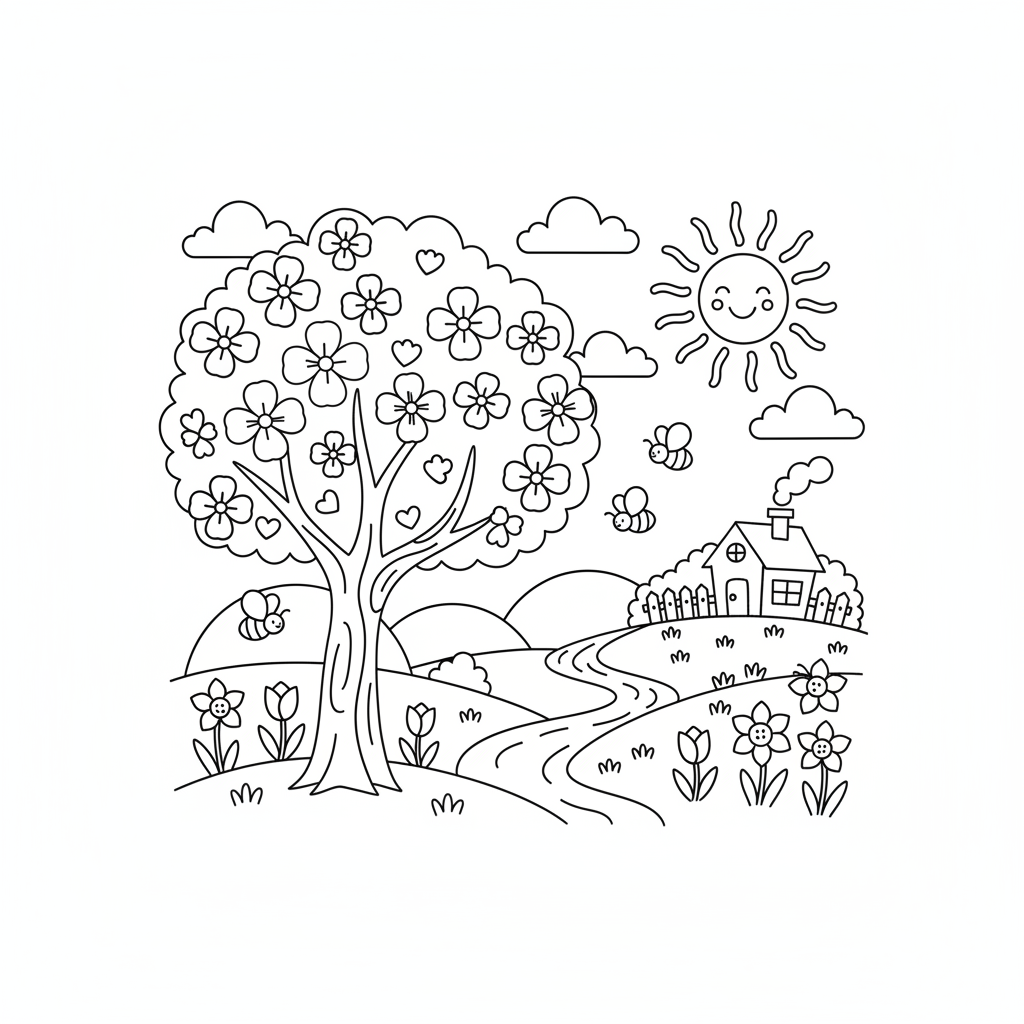Spring landscape coloring page 7