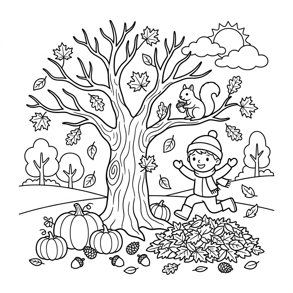 Disegno autunnale da colorare 10 con foglia d'acero