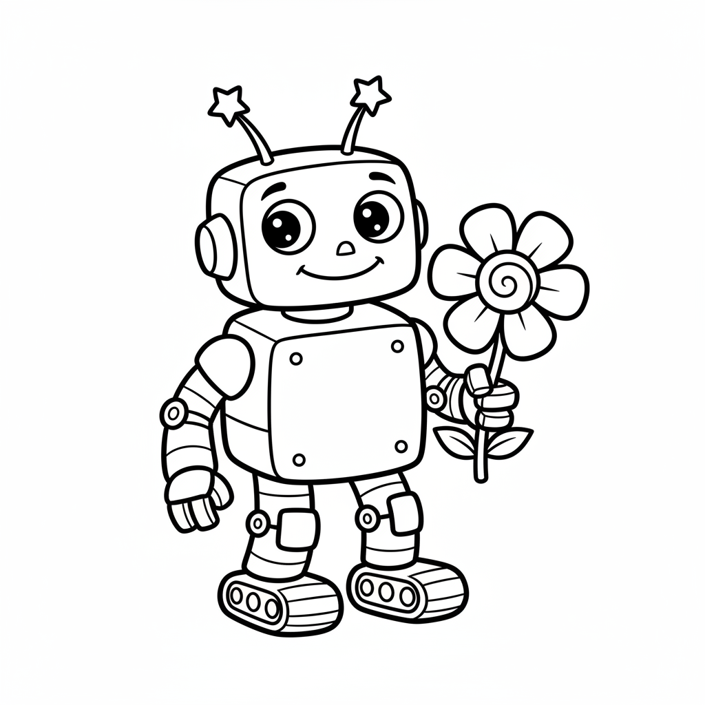 Disegno da colorare Robot con fiore