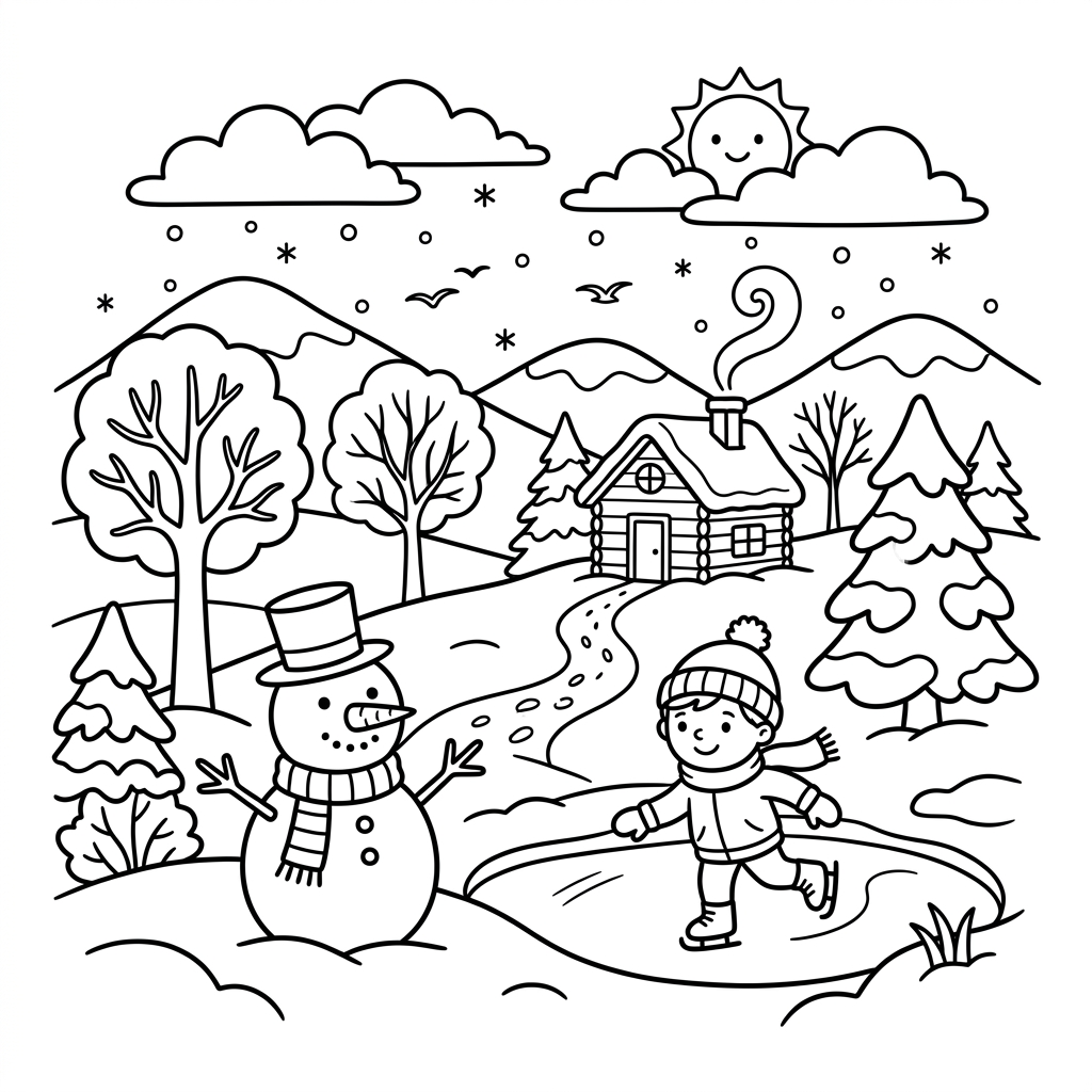 Winterlandschaft-Ausmalbild 7