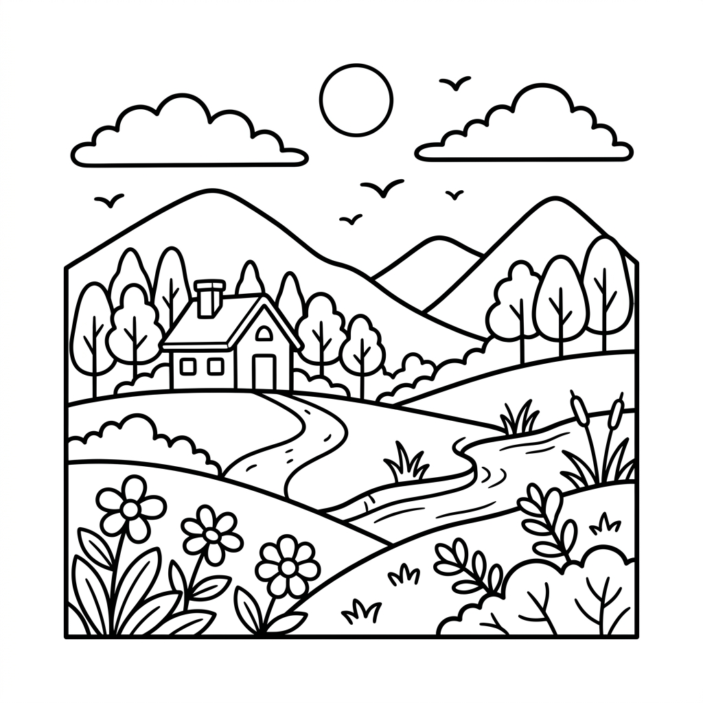 Einfaches Landschaft-Ausmalbild 2