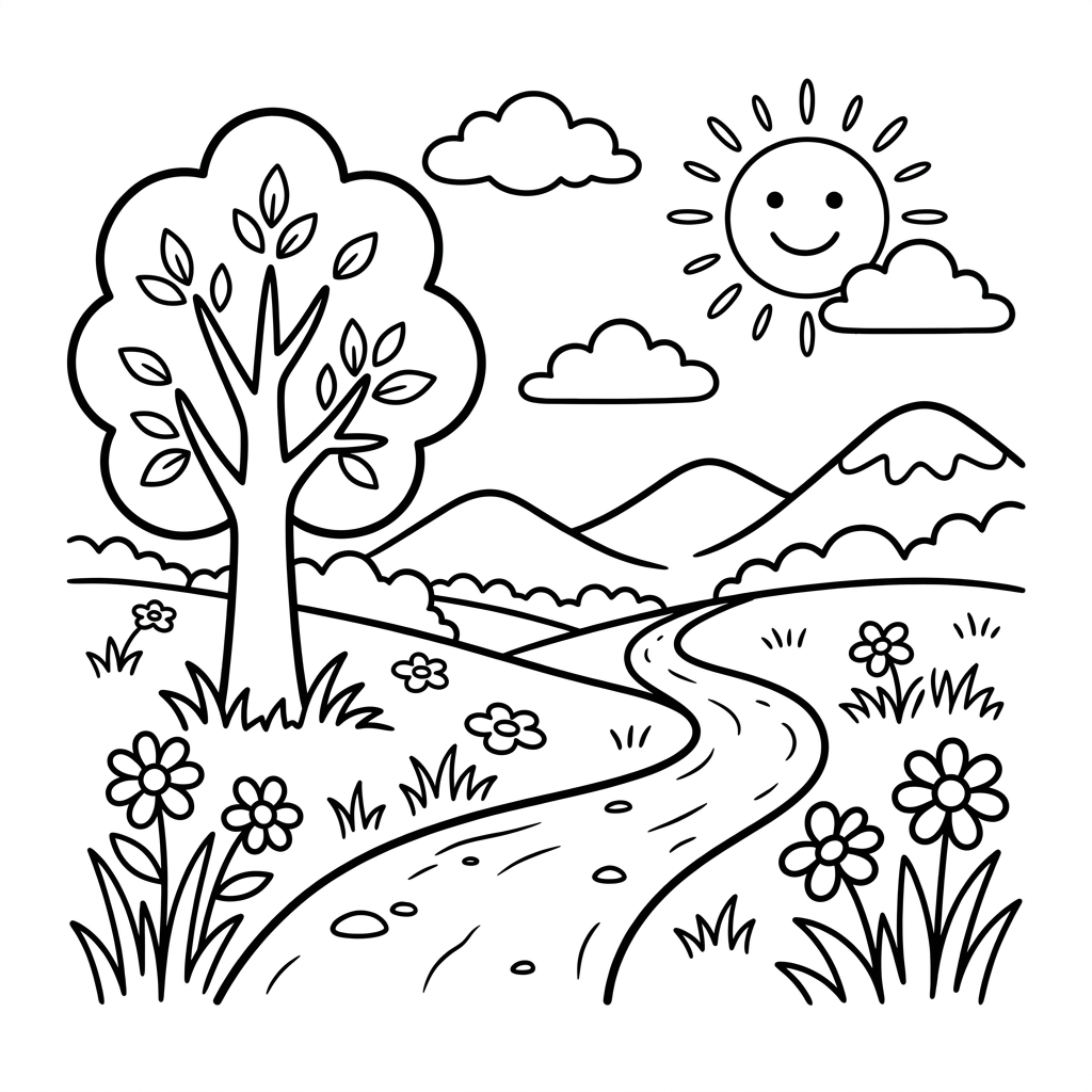 Coloriage Dessin de paysage facile 9 à imprimer