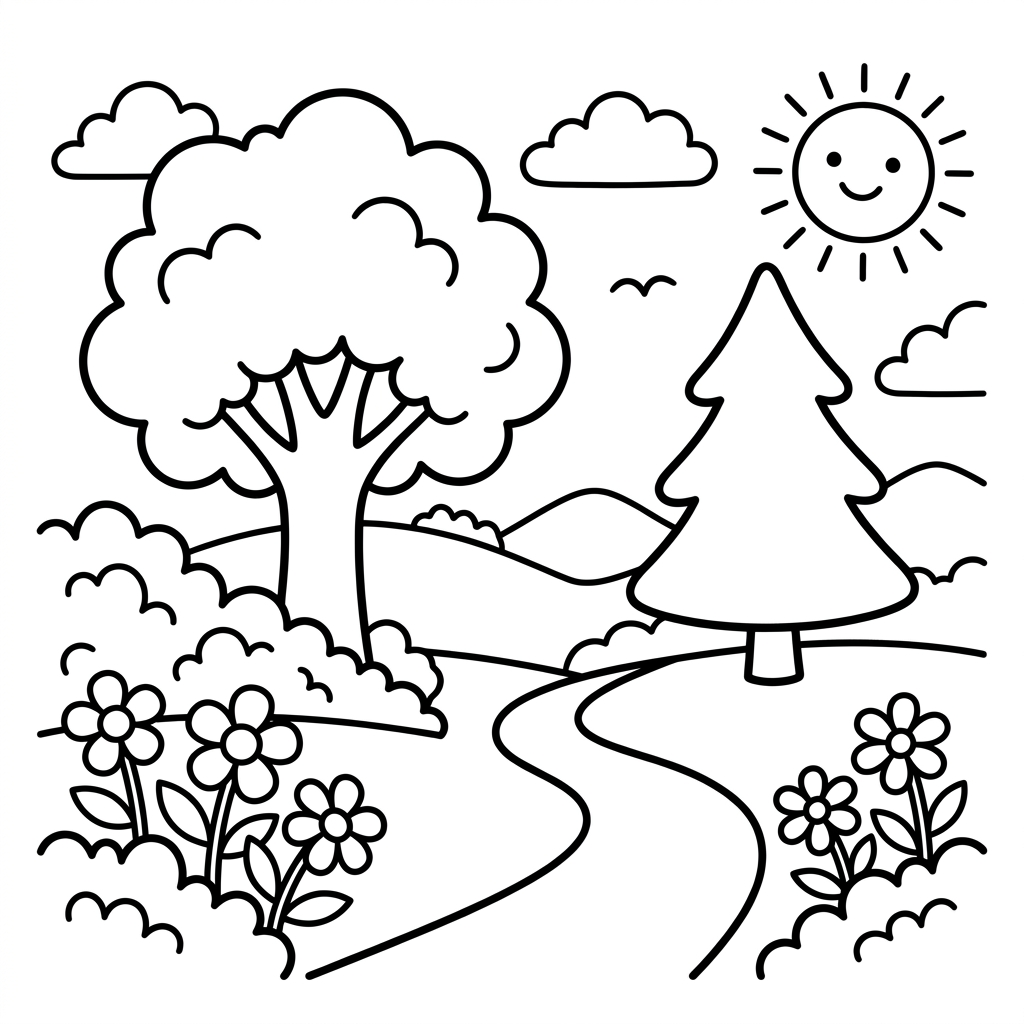 Coloriage Dessin de paysage facile 3 à imprimer