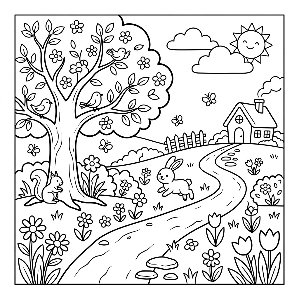 Dibujo de paisaje primaveral para colorear 4