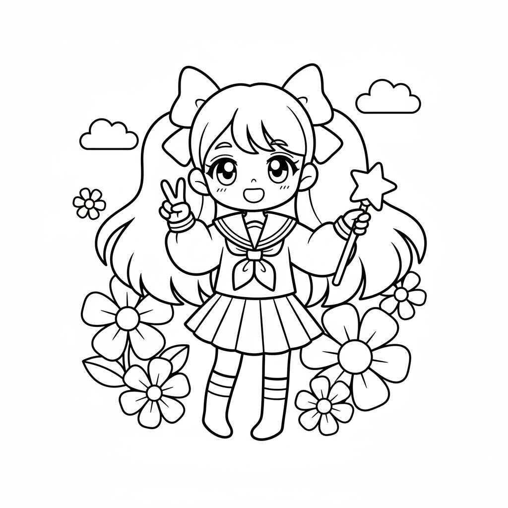 Dibujo para colorear Chica Anime 4