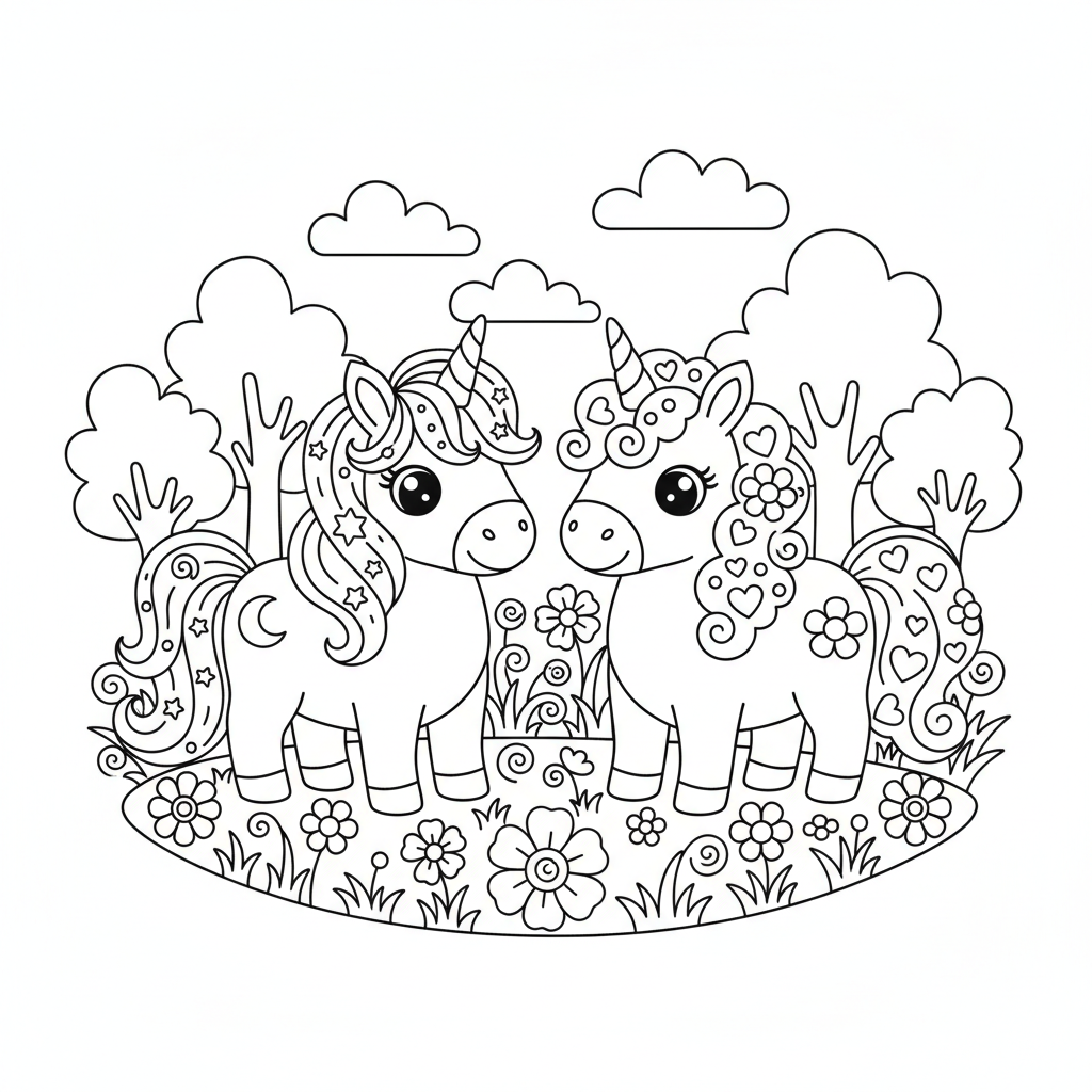 Unicorns 2 coloring page