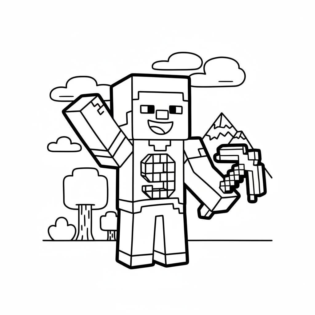 Steve Minecraft 9 रंग भरने वाला पृष्ठ