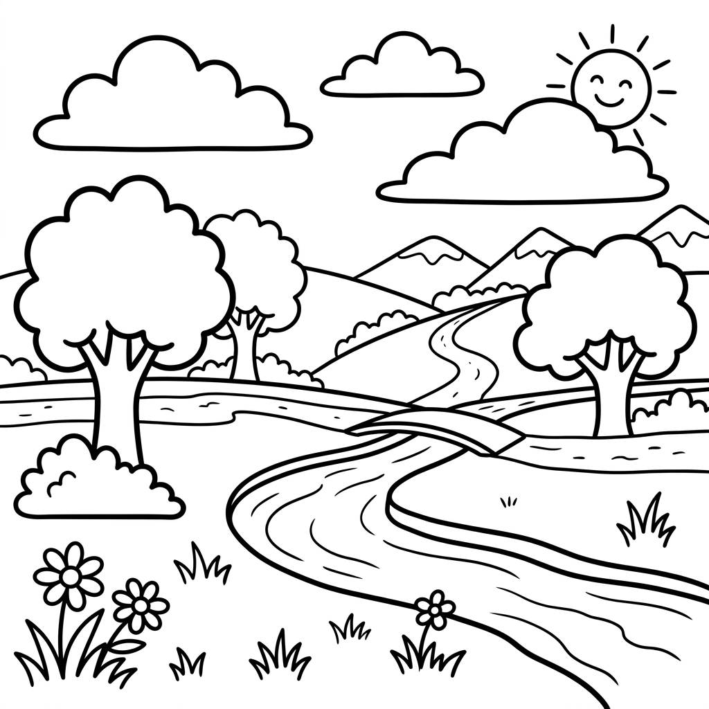 Coloriage Dessin de paysage facile 6 à imprimer