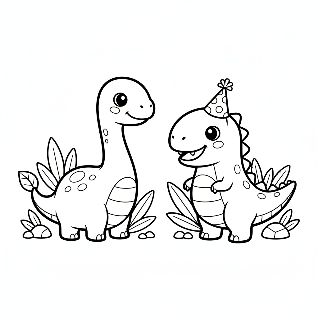 Dibujo de dinosaurio kawaii 2 para colorear