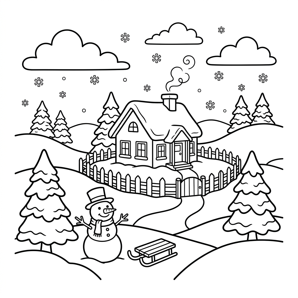 Disegno da colorare 8 paesaggio invernale