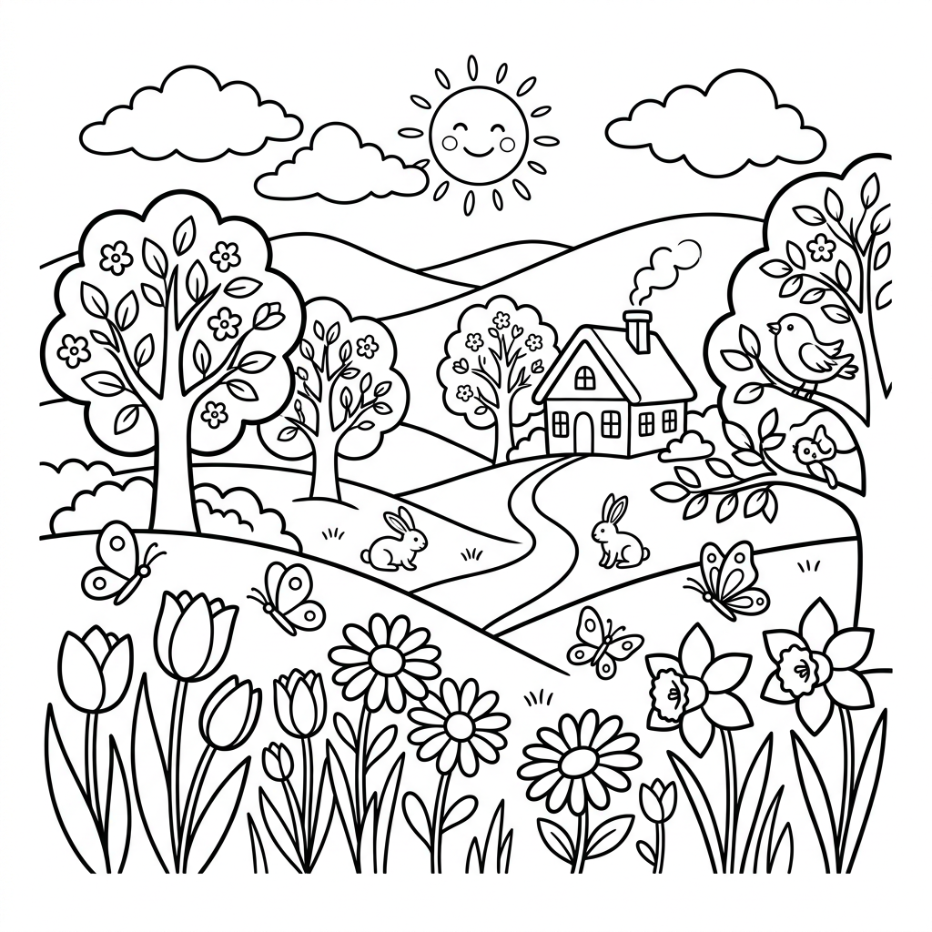 Frühlingslandschaft-Ausmalbild 5