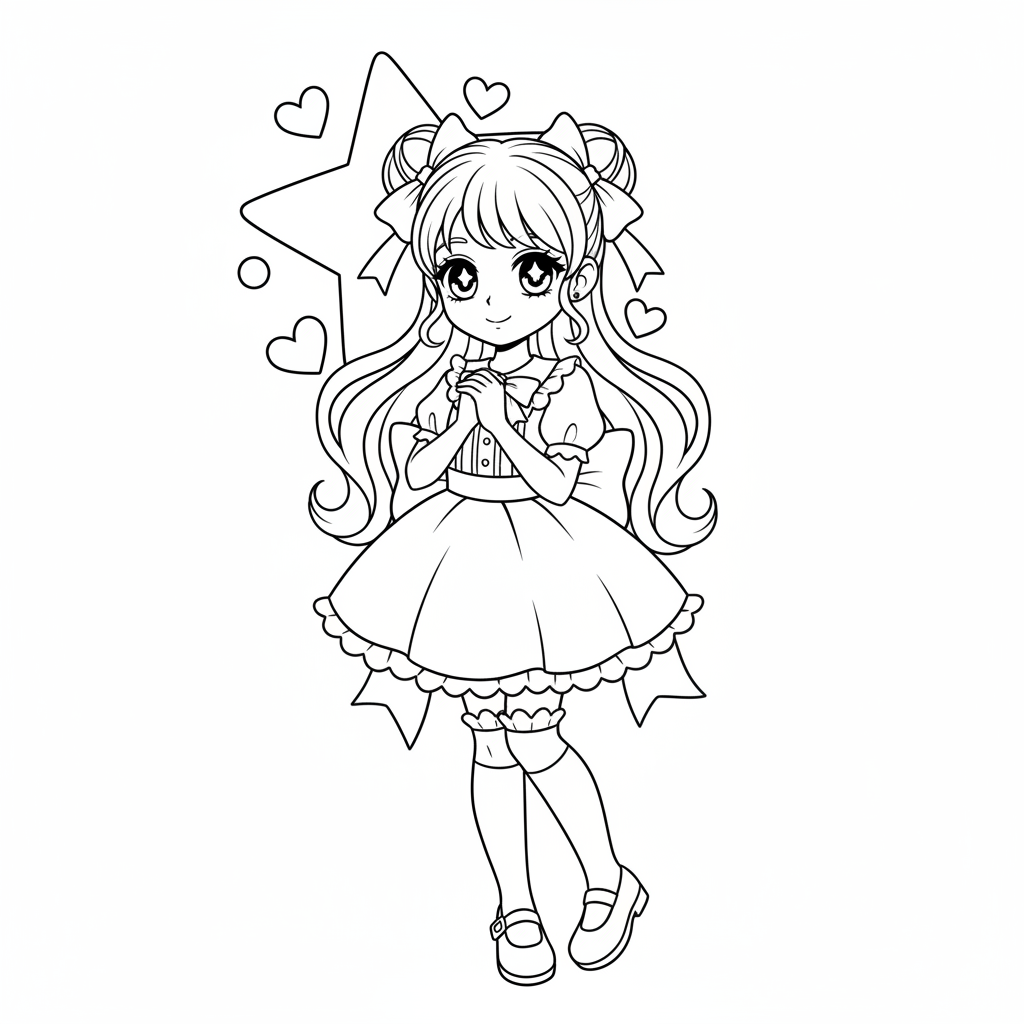 Ausmalbild Anime-Mädchen 9