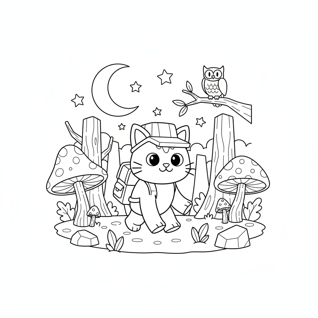 Coloring page of the cat 4 from 99 Nights in the Forest