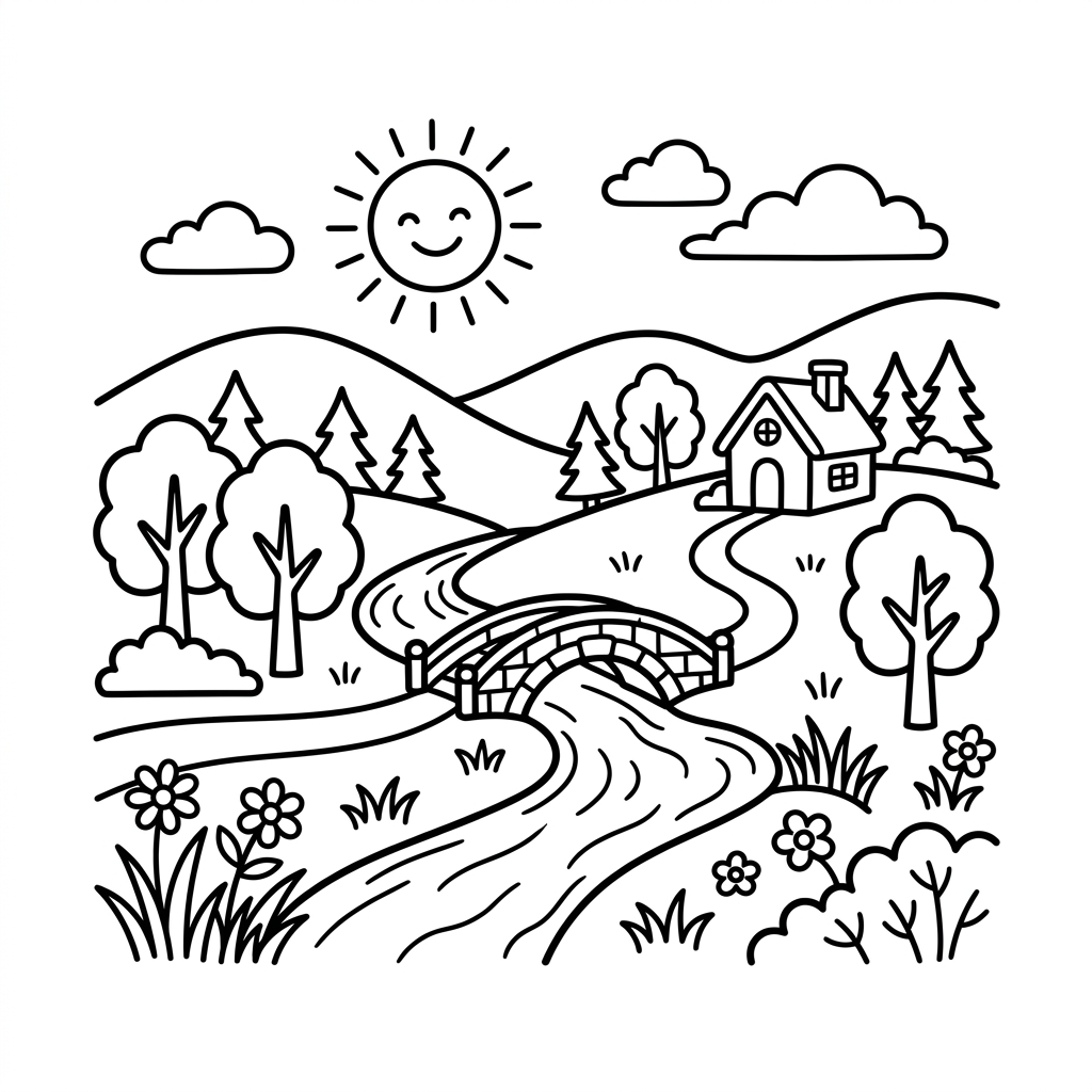 Coloriage Dessin de paysage facile 4 à imprimer