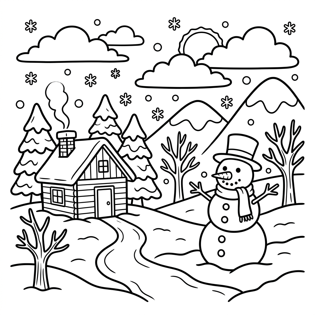 Winter Landscape Coloring Page 3