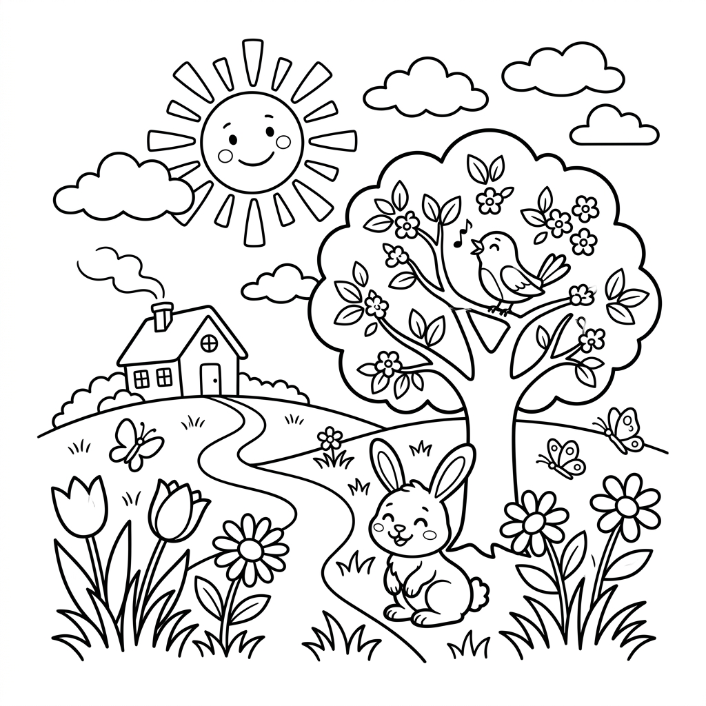 Spring landscape coloring page 6