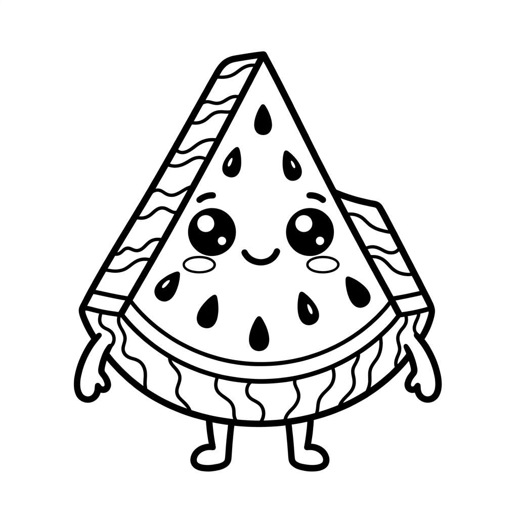 Dibujo de sandía kawaii para colorear 2