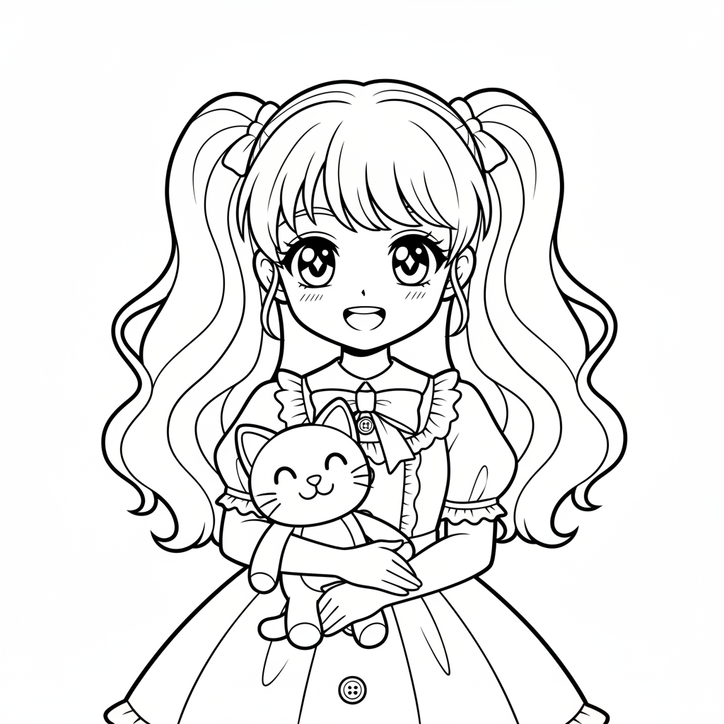 Dibujo para colorear de Linda chica anime 8