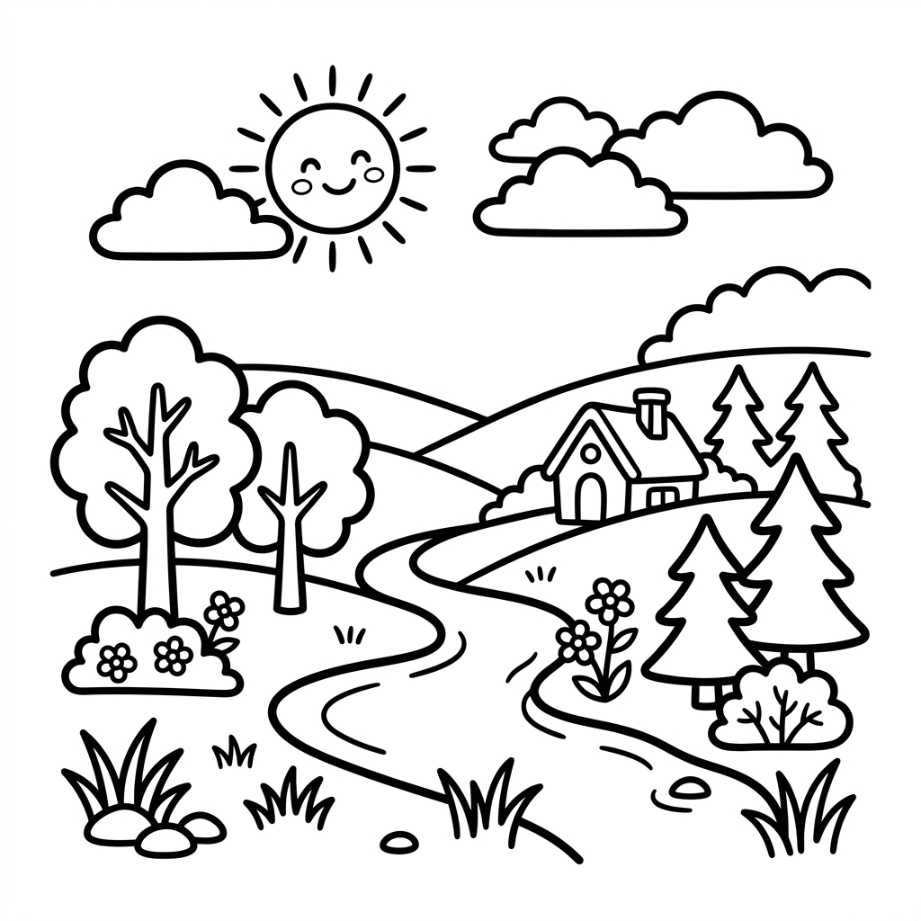 Einfaches Landschaft-Ausmalbild 5